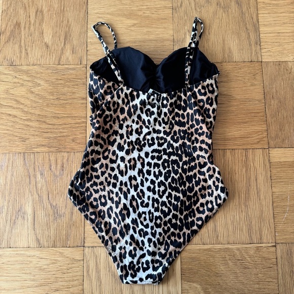 NWT Ganni Size 40 US 8 Savannah Leopard Swimsuit One Piece Removable Pads Ruched - Picture 4 of 10